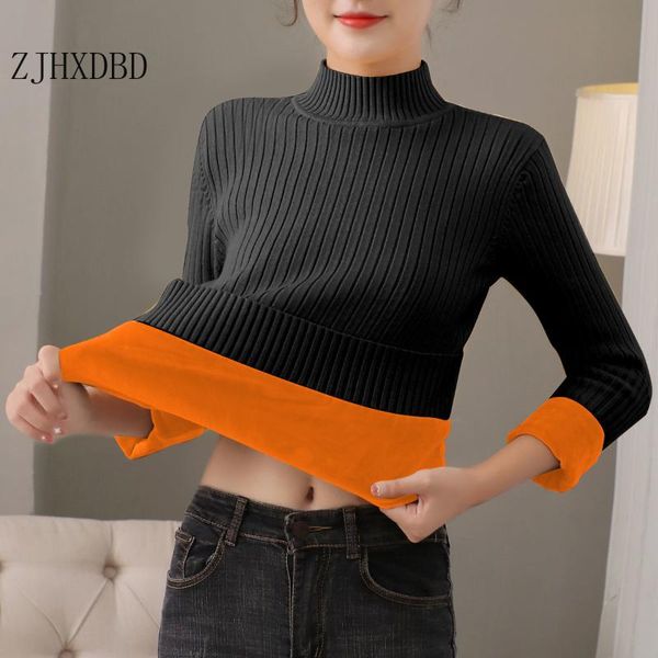 

women's sweaters 2021 korean style skinny pink add wool warm fleece turtleneck sweater women autumn and winter bottoming long sleeves t, White;black