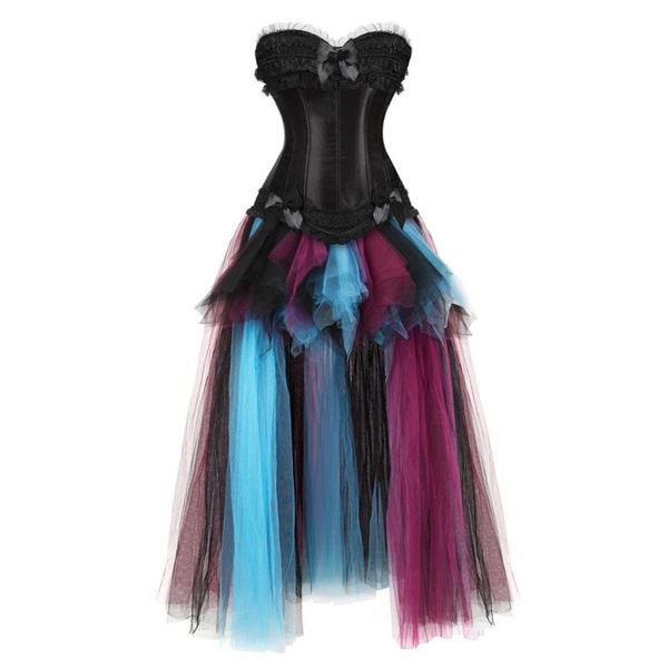 

bustiers & corsets gothic corset skirt steampunk lace trim with long tulle tutu zip masquerade party dresses basque korsage plus size, Black;white