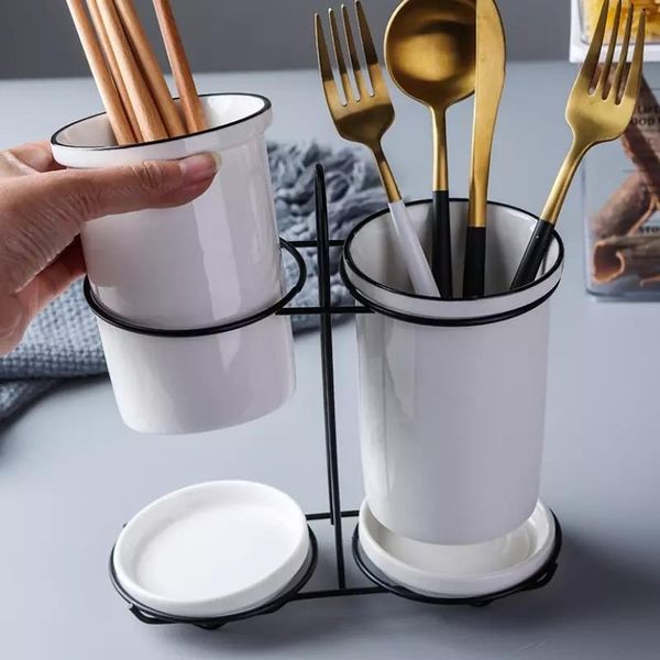 

storage bottles & jars creative tableware ceramics tube fork spoon chopsticks organizer jar household box shelf kitchen