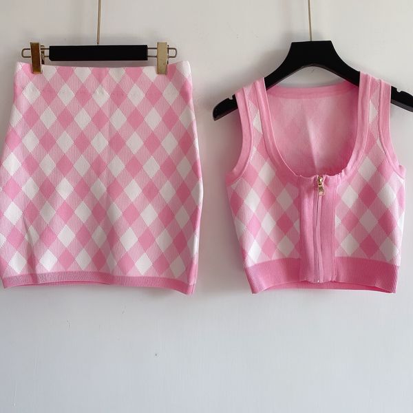 

2020 1219 autumn brand same style sweaters crew neck print regular sleeveless two pieces sets print pink black women clothes qian, White