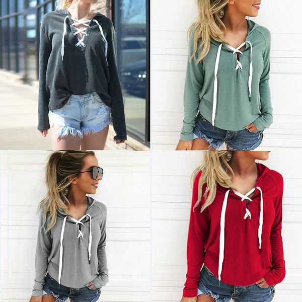 

women's hoodies & sweatshirts ss women autumn long sleeved sweater fashion v neck strap open chest hooded women nnhh, Black