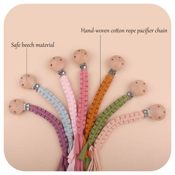 

baby pacifier chain holders clips natural wooden cotton hand knitting infant feeding newborn teeth practice toys kids chew toy b7967