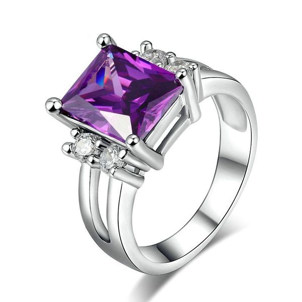 

wedding rings classic zircon crystal single big natural purple stone ring for women men jewelry ladies large stainless steel, Slivery;golden