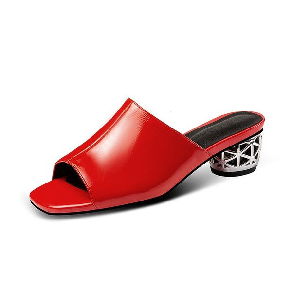 

genuine leather 4.5cm med heels sandals woman fashion ladies casual work shoes beige red large size 41 42, Black