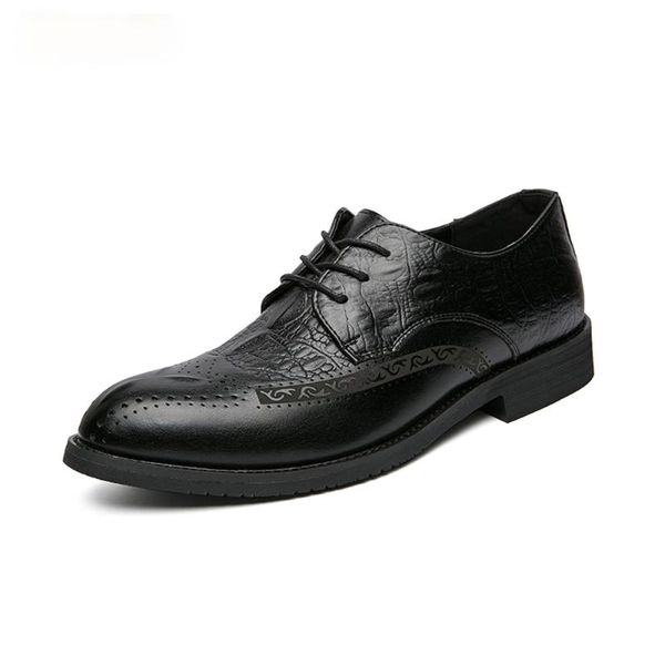 

spring dress shoes men oxfords brogue genuine leather classic style wing tip lace up formal wedding party office, Black