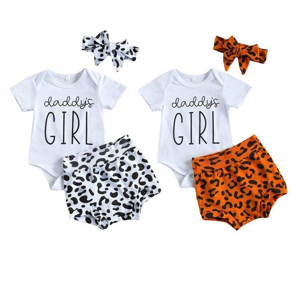 

infant born baby girls leopard summer outfits daddys girl romper bodysuit and shorts with headband clothing sets, White