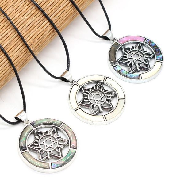 

pendant necklaces natural mixed colors round mother of pearl shell wax thread necklace pendants for women gift length 55cm size 42x42mm, Silver