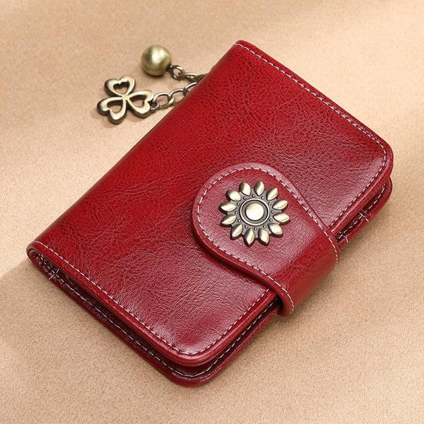 

card holders women's leather holder multi-card-slot wallet large capacity sleeve retro style document package, Brown;gray