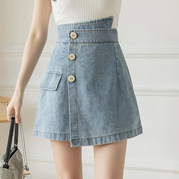 

skirts retro high waist slimming anti-emptied irregular denim skirt, Black