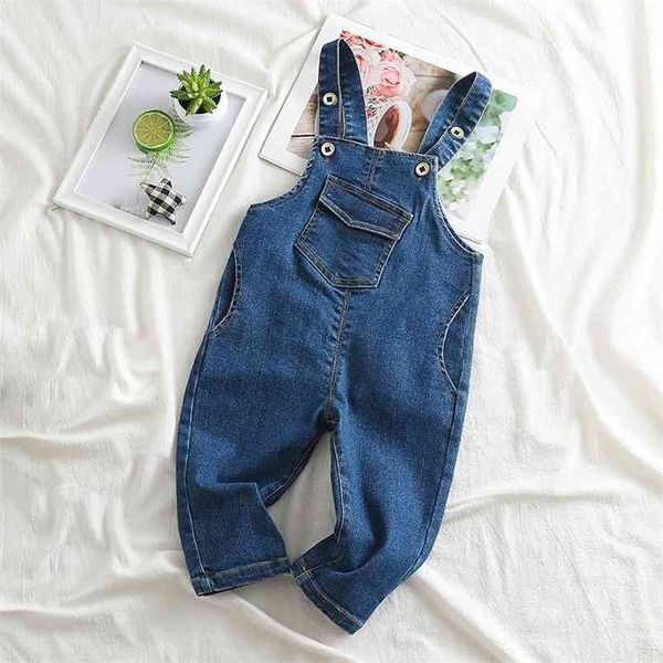 

spring denim overalls kids pants for girl toddler baby boy jeans s 210528, Blue