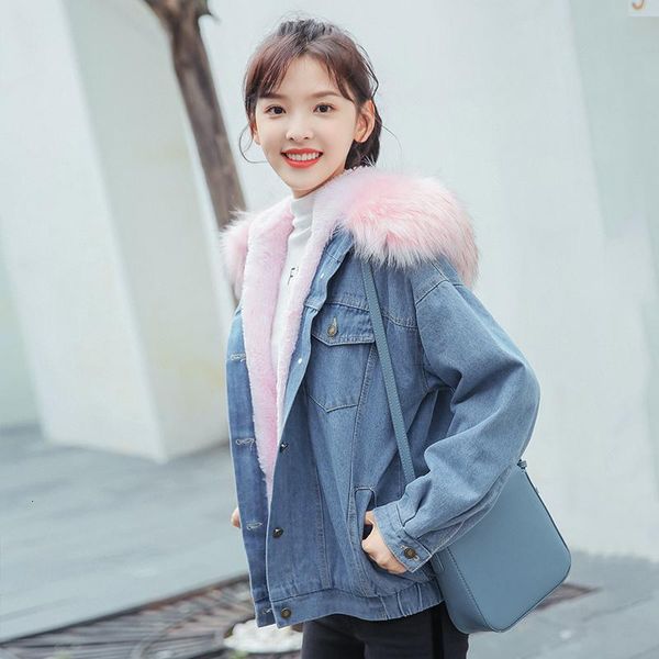 

women's down & parkas winter arrival thick women denim big fur hooded thicken fleece inside long sleeve casual clothing s jmr6, Black