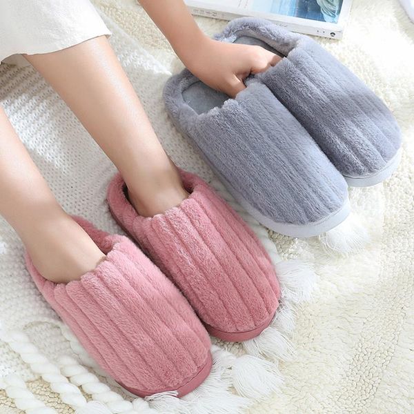 

slippers mens women shoes couples coral fleece warm non-slip floor home bedroom 36-45 plus size 2021 winter, Black