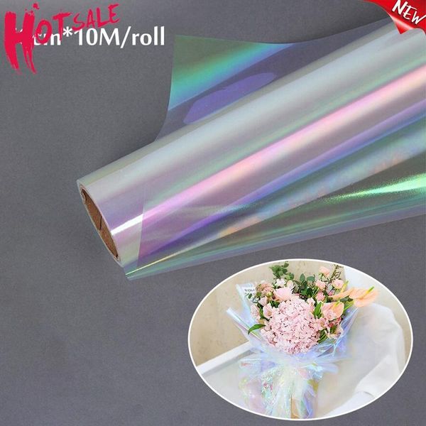 

10m iridescent flower bouquet wrapping cellophane rainbow film valentines day gift packaging birthday wedding party decorations other arts a