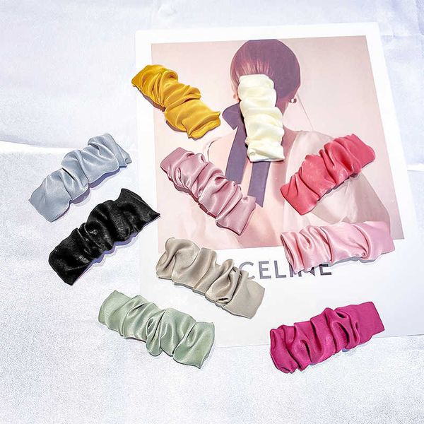 

chic satin pleated hairpin versatile bb clip banger japanese and korean girl spring new hair accessories, Slivery;white