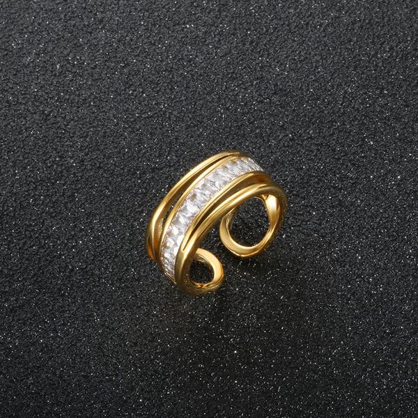 

wedding rings luxury stainless steel gold plated opening finger ring cz crystal for women men fashion jewelry gift, Slivery;golden