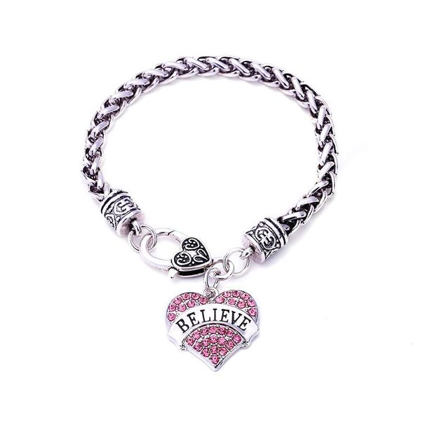 

crystal heart believe charm bracelet lobster-claw-clasps link, chain, Black