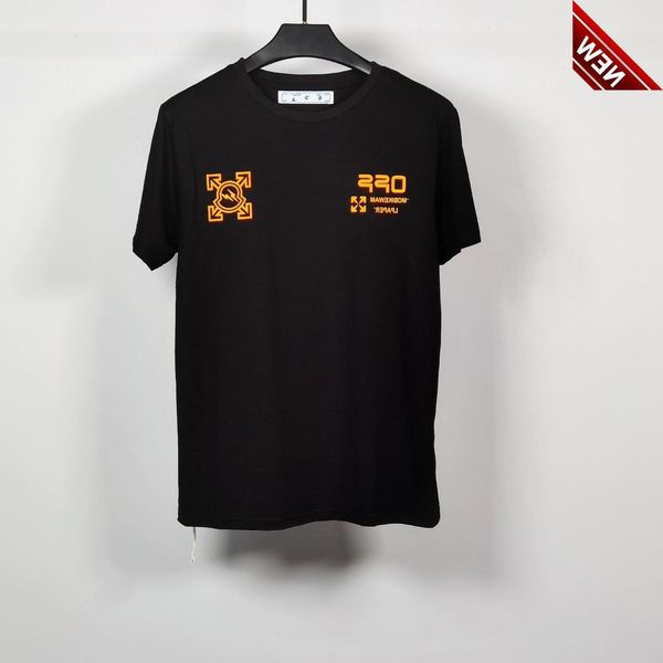 

spring chao brand off-white2021 and summer new style co branded lightning fluorescent drill short sleeve t-shirt, White;black