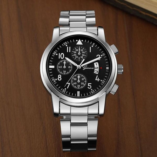 

wristwatches geneva men watches sports stainless steel calendar quartz montre homme horloge heren reloj hombre 2021, Slivery;brown