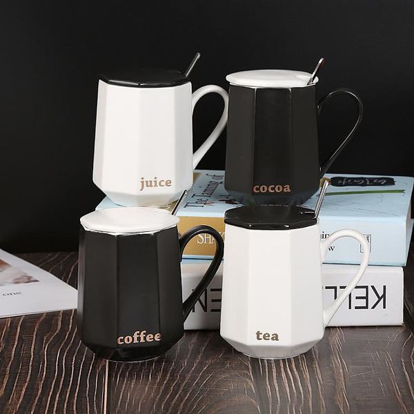 

mugs black and white glaze ceramic water cup milk breakfast with lid spoon