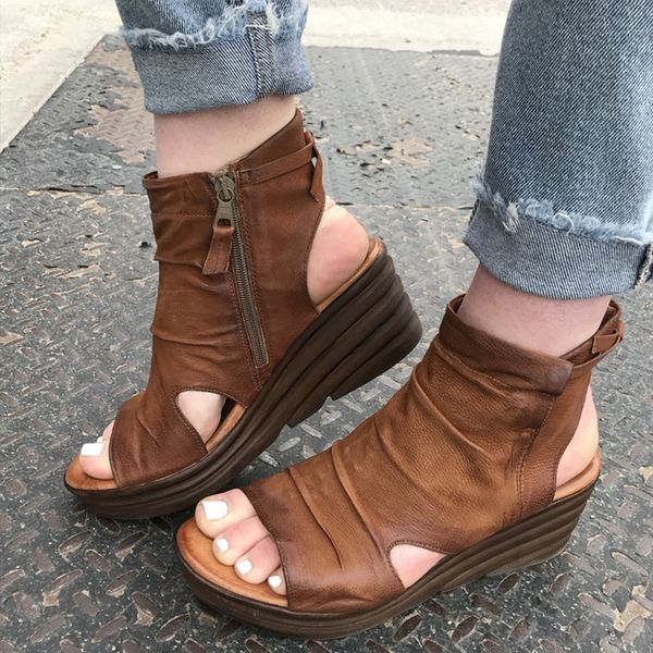 

women sandals platform summer sandals fashion zipper women shoes solid color wedges ladies new open toe casual shoes women 2021, Black