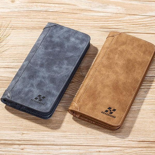

wallets iskybob classic men long designer scrub leather bifold vintage male purse & wallet card holder for, Red;black