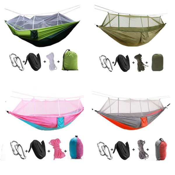 

hammocks nelon hammock camping with mosquito nets double person 260*140cm outdoor furniture foldable hanging bed swing rocking chair
