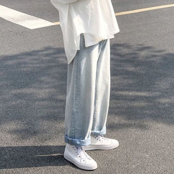 

men's jeans summer pants simple harajuku loose straight-leg torn jeans korean tendency ankle-lengt student streetwear iobt, Blue