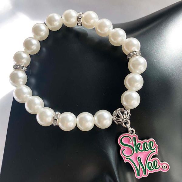 

beaded, strands handmade greek sorority skee wee letter logo pearl bracelet, Black