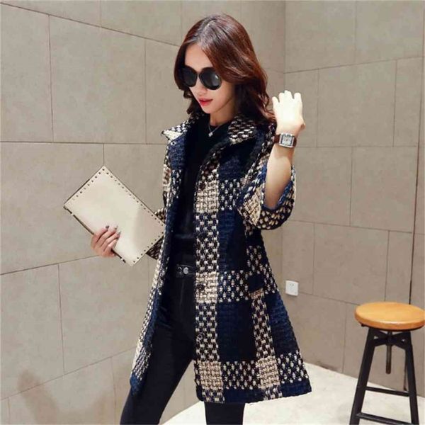 

elegant women fall winter cotton & cotton blend checks long sleeve large lapel single breasted shift long duffle coats, Black
