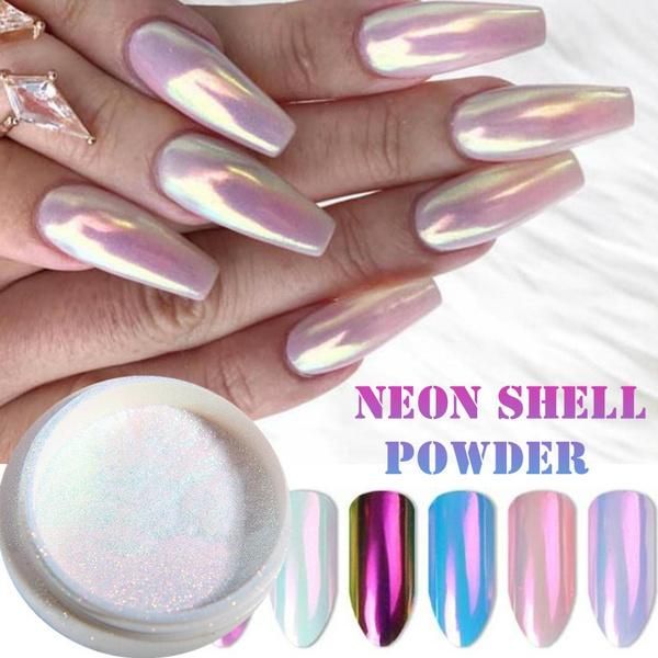 

nail glitter 1 piece powder pearl shell shimmer diy pigment, Silver;gold