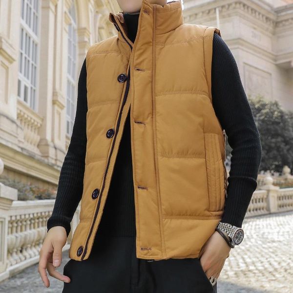 

men's vests vest men winter sleeveless jacket down warm thick coats male work waistcoat young pocket mens khkai black coat, Black;white