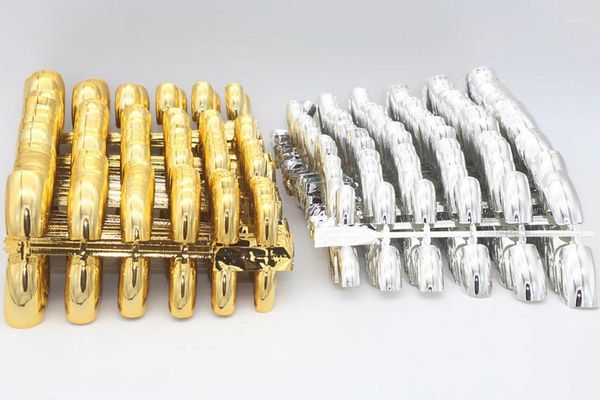 

pcs/lot nail art display full cover false tips silver/gold metal fake nails extension decorated manicure accessories1, Red;gold