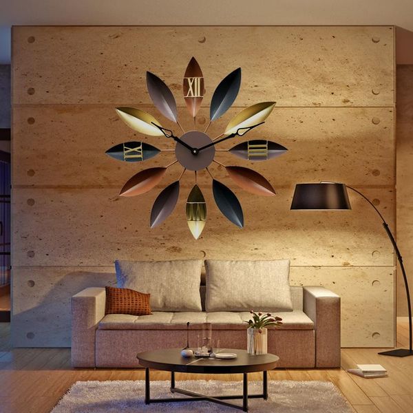 

wall clocks creative leaf decoration clock hanging european retro iron living room