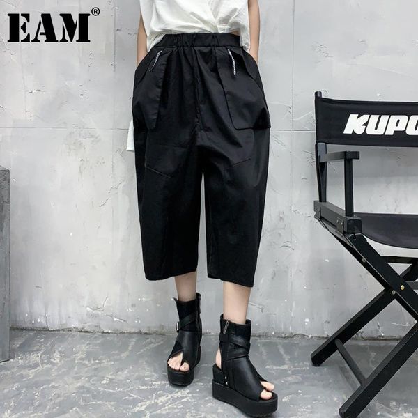 

women's pants & capris [eam] high elastic waist black calf-length pocket trousers loose fit women fashion tide spring autumn 2021 1dd76, Black;white