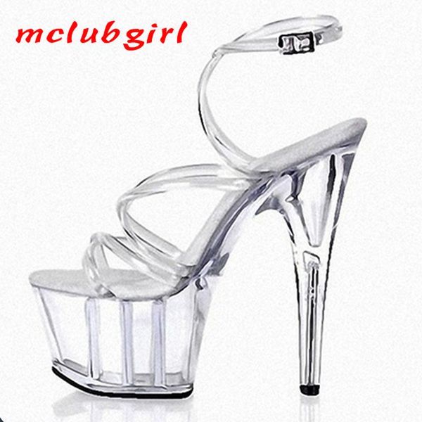 

mclubgirl 15cm heels super high black stiletto crystal sandals women's transparent ankle strap nightclub shoes lyp