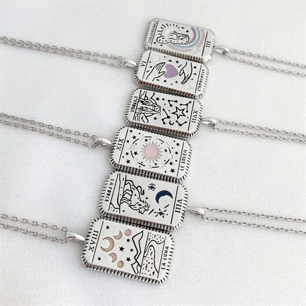 

european fashion vintage ethnic tarot card square 100% golden chains for women world sun moon power sier hanger jewels, Silver