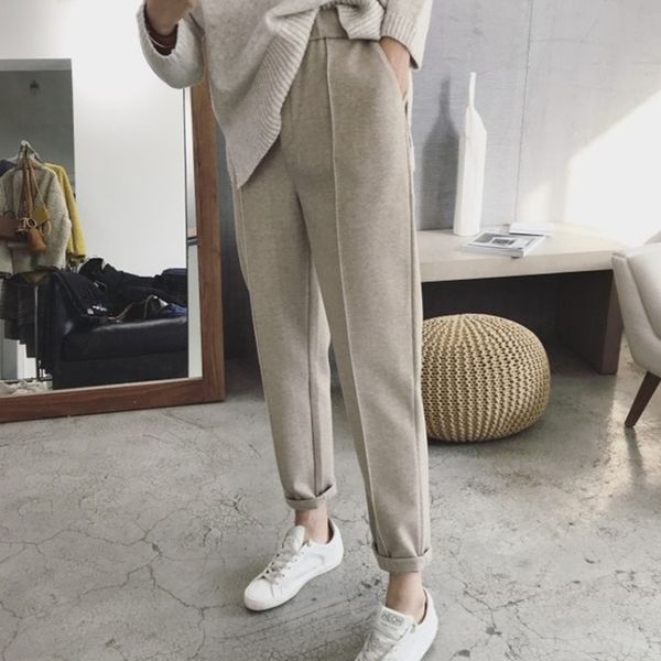 

pants for women 3xl 4xl plus size harem autumn winter thicken female casual trousers e146 210602, Black;white