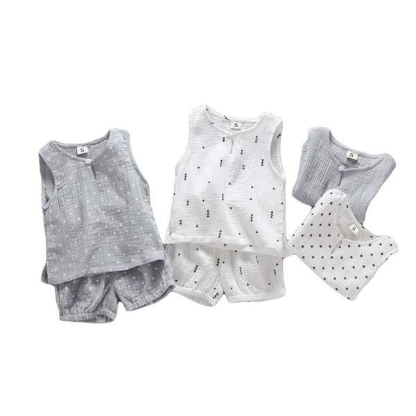 

clothing sets baby suit summer girls boys cotton sleeveless vest + shorts 2-pce children casual set 1 2 3 4 years, White
