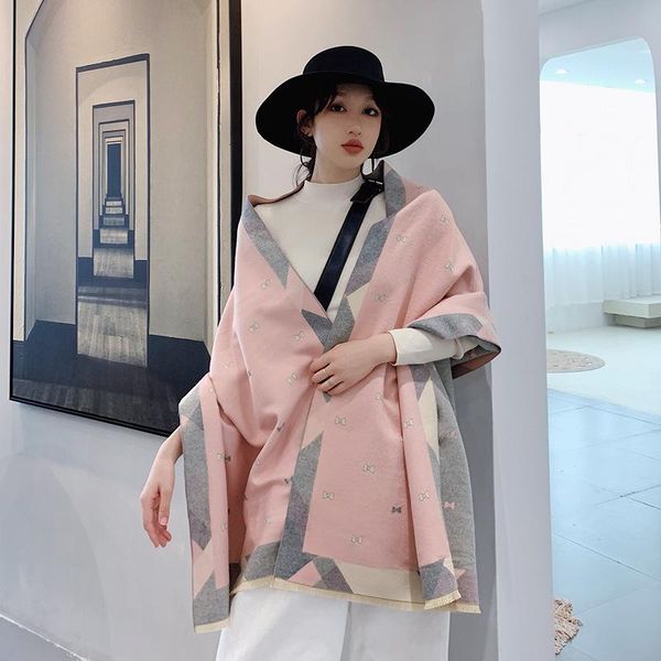 

scarves korean version of the spring and autumn cashmere long scarf sweet bow shawl students warm, Blue;gray
