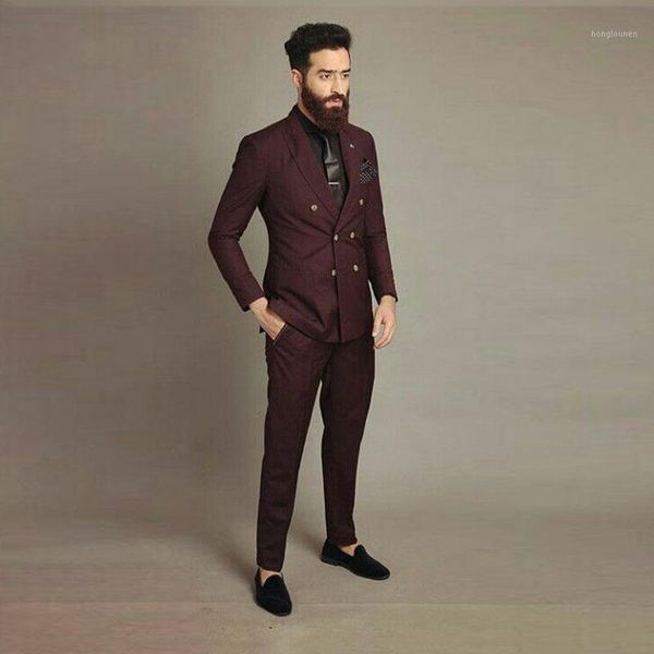 

burgundy men suits wedding groom tuxedo peaked lapel design groomsmen outfits costume homme man attire terno masculino 2piece men's & b, White;black