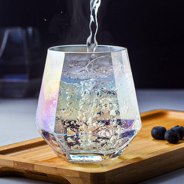 

wine glasses 300ml geometry whiskey glass diamond crystal cup golden rim transparent coffee milk tea mug home bar drinkware gifts