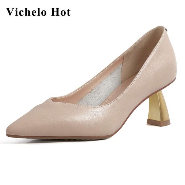 

dress shoes vichelo korean street style solid natural leather pointed toe strange high heels office lady elegant casual women pumps l86, Black