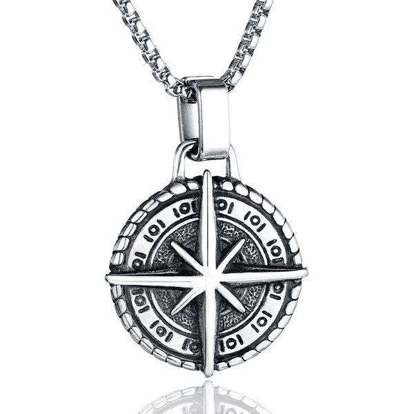 

design jewelry stainless compass necklace titanium steel punk pendant men's pendant, Silver