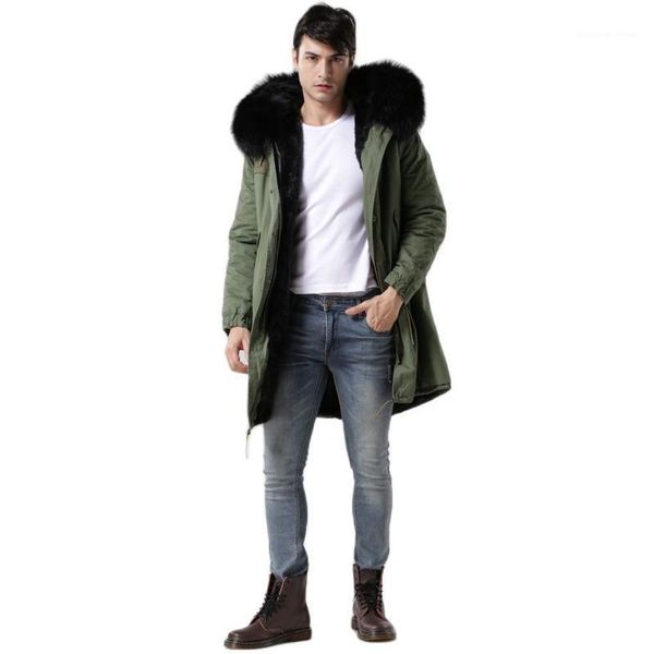 

plus size coat winter clothes for men faux fur parka long fashion jacket black lining overcoat with big hooded men's down & parkas