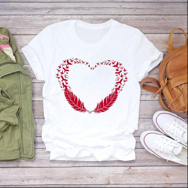 

women feather bird cartoon love t shirt casual fashion clothes lady shirts womens ladies graphic female tee, White