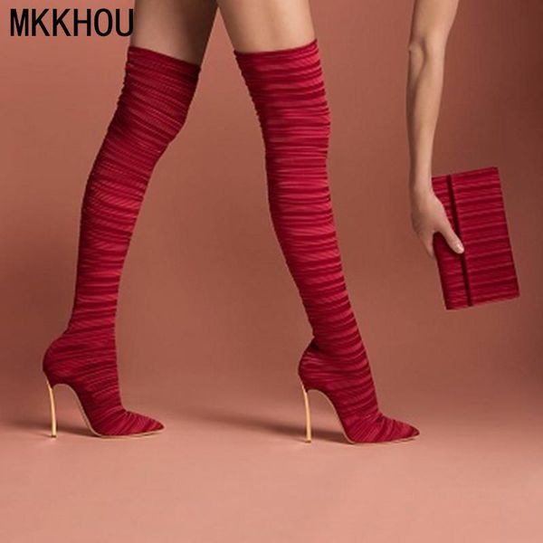 

boots mkkhou fashion over-the-knee women winter pointed toe stiletto 12cm high heel stretch tight socks, Black