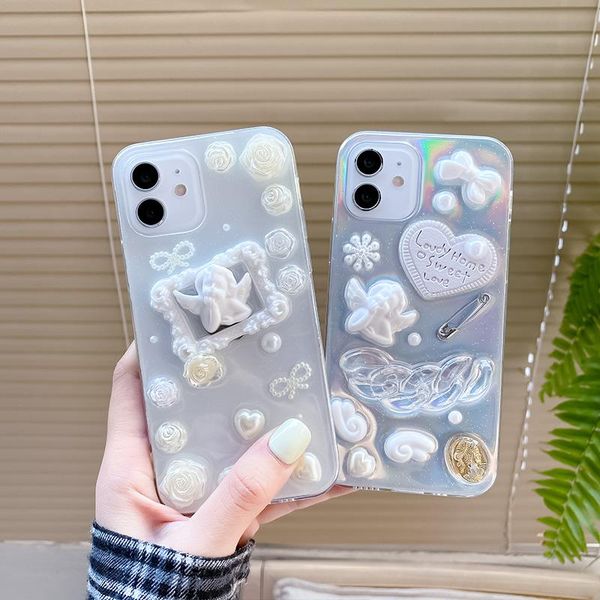 

cell phone pouches luxury 3d angel cute cover case for 12 mini 11 pro max x xs xr 7 8 plus 12pro se flowers coque funda back shell