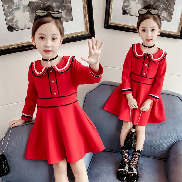 

girls' dress spring autumn korean new princess dress scarlet children's skirt children's skirt, Red;yellow