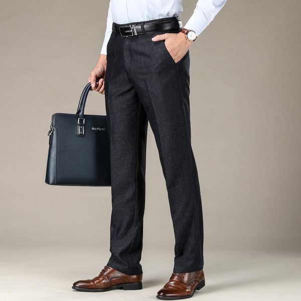 

men's pants 2021 casual four seasons business trousers straight work pant loose suit classic, Black
