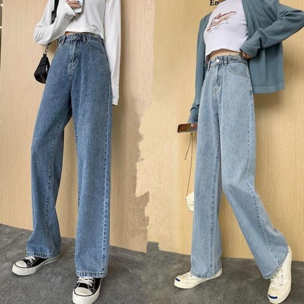 

woman jeans high waist wide leg denim trousers blue streetwear vintage 2021 fashion harajuku women straight pants w19 women's